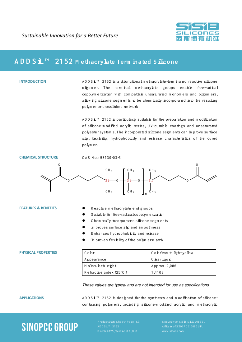 ADDSiL™ 2152 original TDS first-page preview
