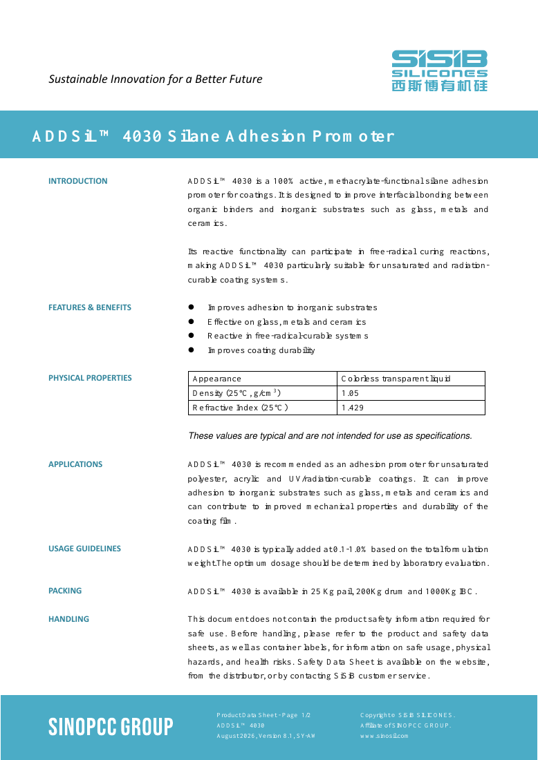 ADDSiL™ 4030 original TDS first-page preview