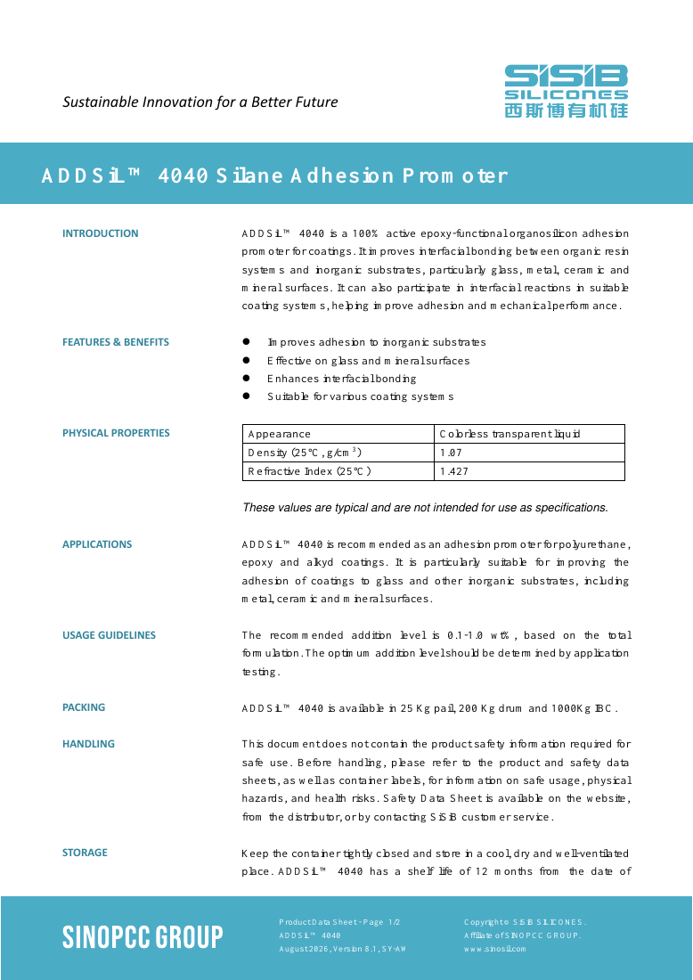 ADDSiL™ 4040 original TDS first-page preview