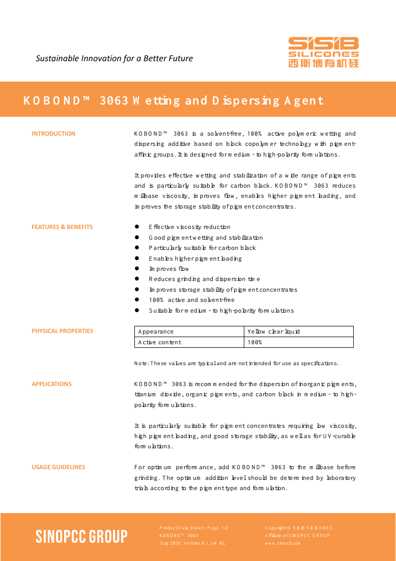 KOBOND™ 3063 original TDS first-page preview