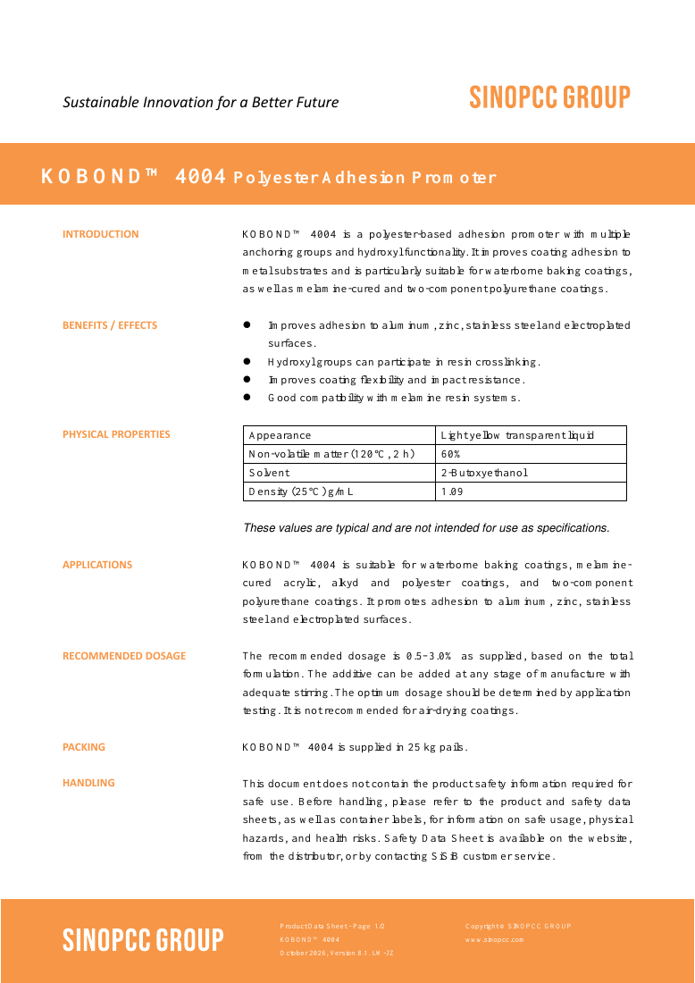 KOBOND™ 4004 original TDS first-page preview