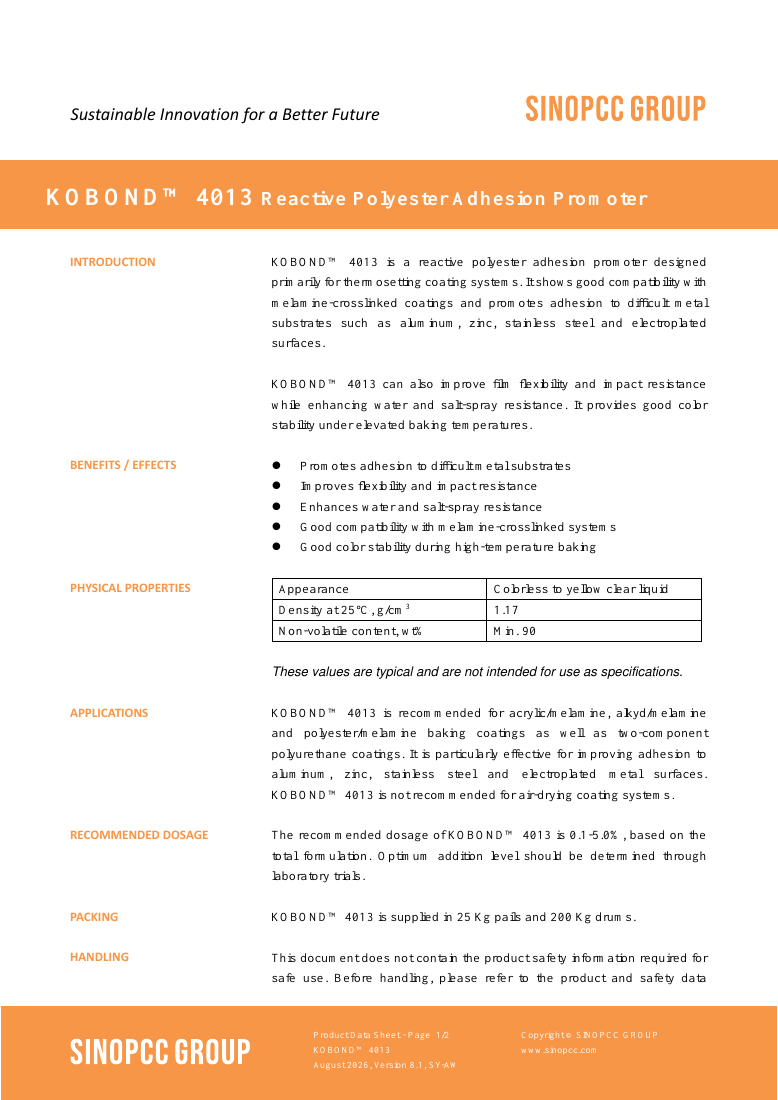 KOBOND™ 4013 original TDS first-page preview