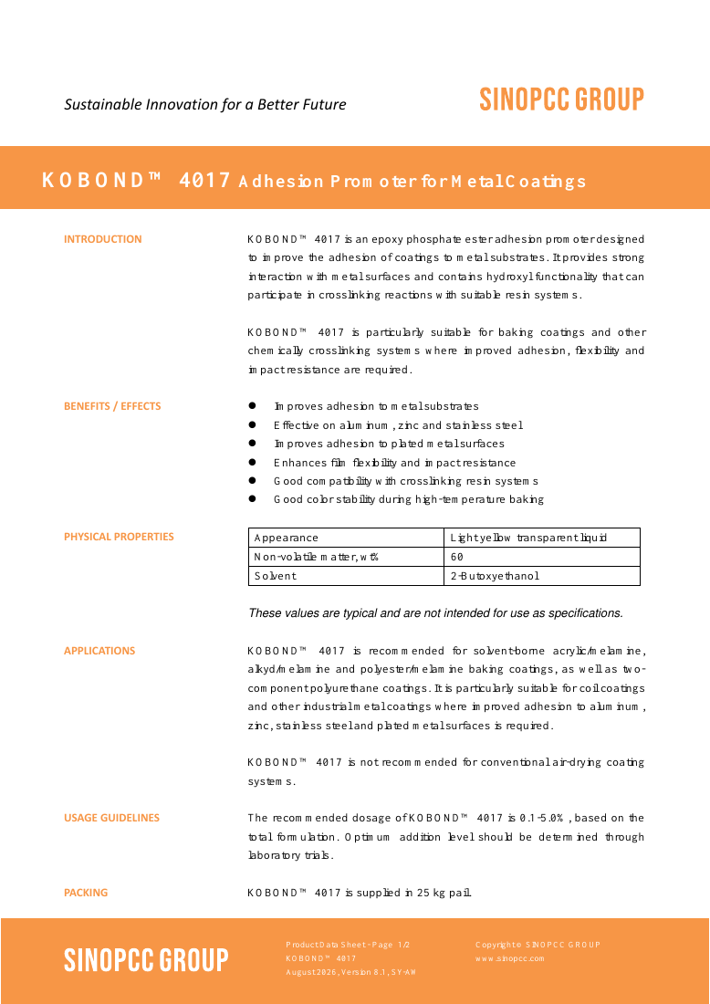 KOBOND™ 4017 original TDS first-page preview