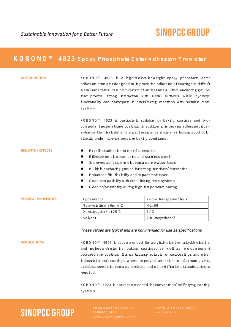 KOBOND™ 4023 original TDS first-page preview