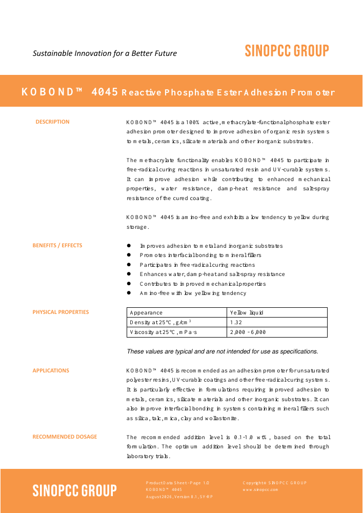 KOBOND™ 4045 original TDS first-page preview