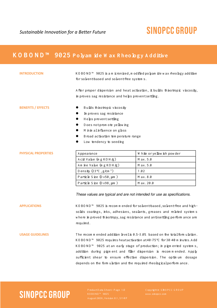 KOBOND™ 9025 原版 TDS 首页预览