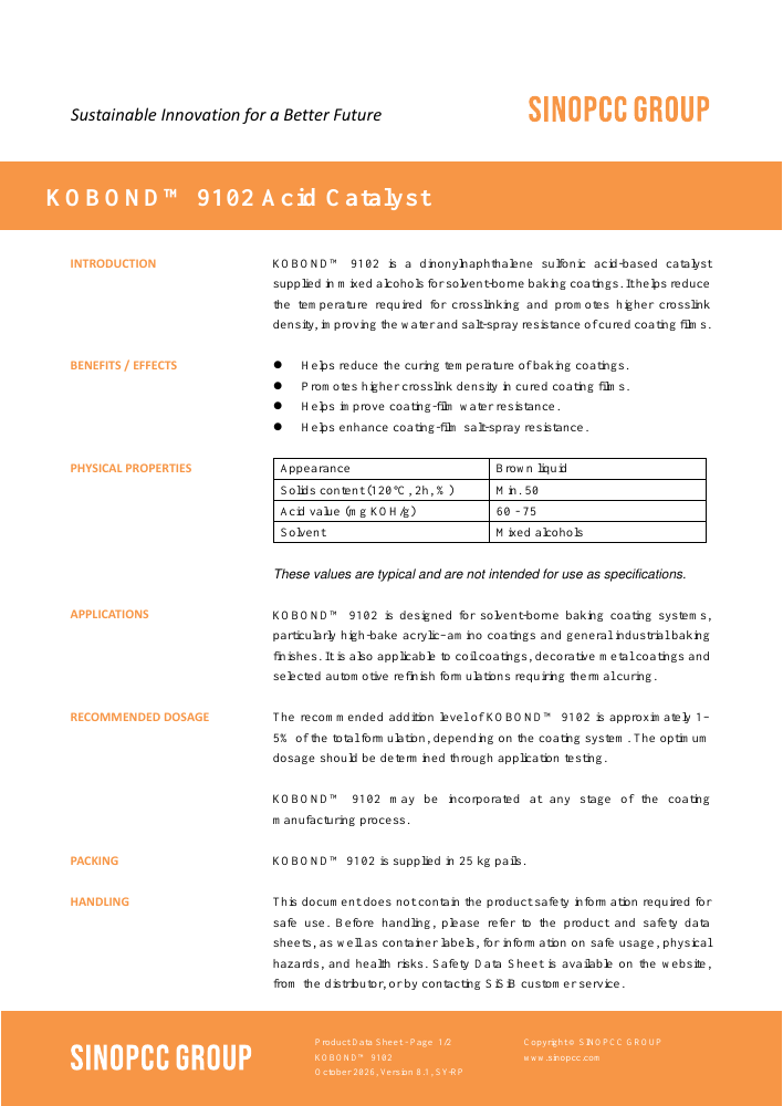 KOBOND™ 9102 original TDS first-page preview