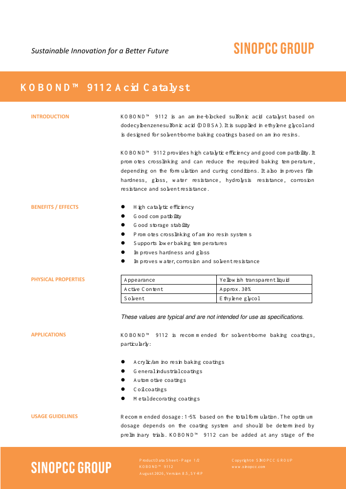 KOBOND™ 9112 original TDS first-page preview