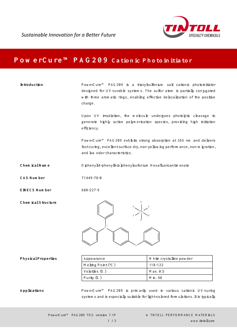 PowerCure™ PAG209 原版 TDS 首页预览
