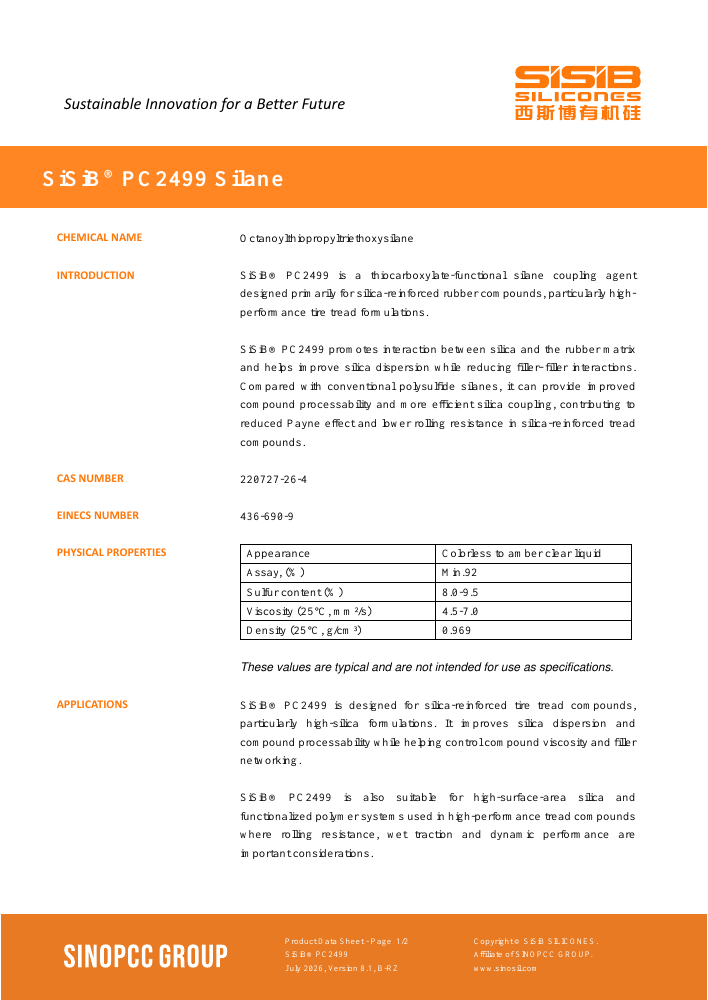 SiSiB® PC2499 original TDS first-page preview
